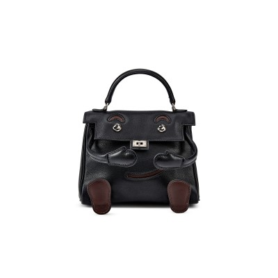 HERMÈS MASTER LIMITED EDITION BLACK AND CHOCOLAT GULLIVER QUELLE IDOLE KELLY DOLL PALLADIUM HARDWARE 2000 (16*12*7cm) 